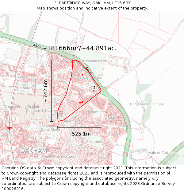 3, PARTRIDGE WAY, OAKHAM, LE15 6BX: Plot and title map