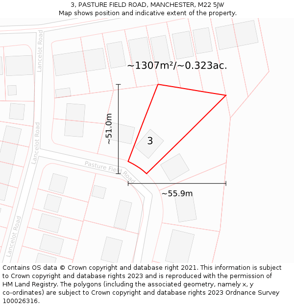3, PASTURE FIELD ROAD, MANCHESTER, M22 5JW: Plot and title map