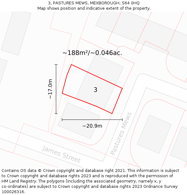 3, PASTURES MEWS, MEXBOROUGH, S64 0HQ: Plot and title map