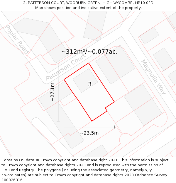 3, PATTERSON COURT, WOOBURN GREEN, HIGH WYCOMBE, HP10 0FD: Plot and title map