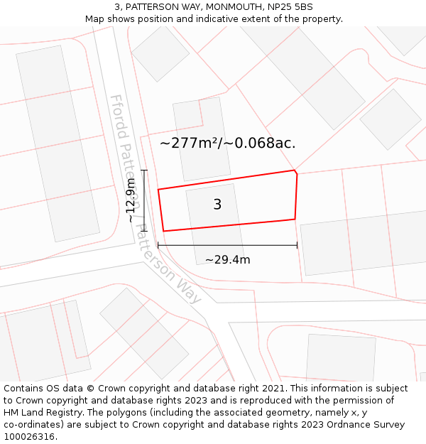 3, PATTERSON WAY, MONMOUTH, NP25 5BS: Plot and title map