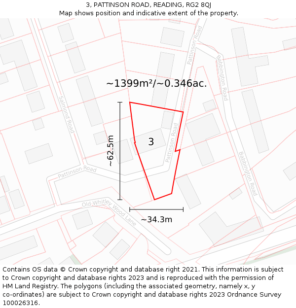 3, PATTINSON ROAD, READING, RG2 8QJ: Plot and title map