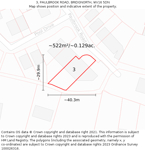 3, PAULBROOK ROAD, BRIDGNORTH, WV16 5DN: Plot and title map