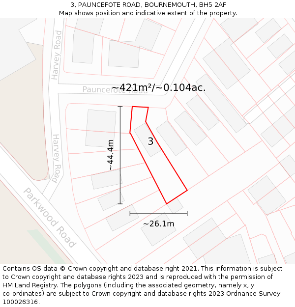 3, PAUNCEFOTE ROAD, BOURNEMOUTH, BH5 2AF: Plot and title map