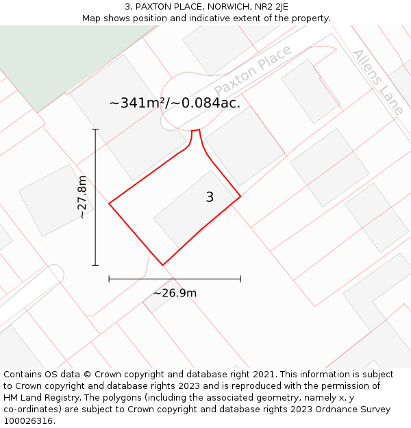 3, PAXTON PLACE, NORWICH, NR2 2JE: Plot and title map