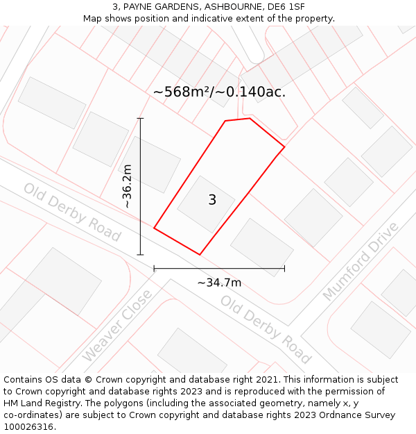 3, PAYNE GARDENS, ASHBOURNE, DE6 1SF: Plot and title map