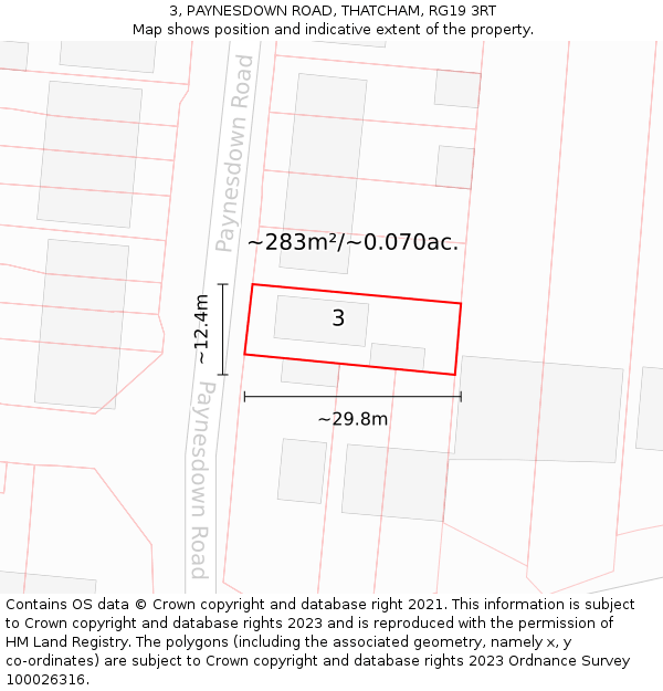3, PAYNESDOWN ROAD, THATCHAM, RG19 3RT: Plot and title map