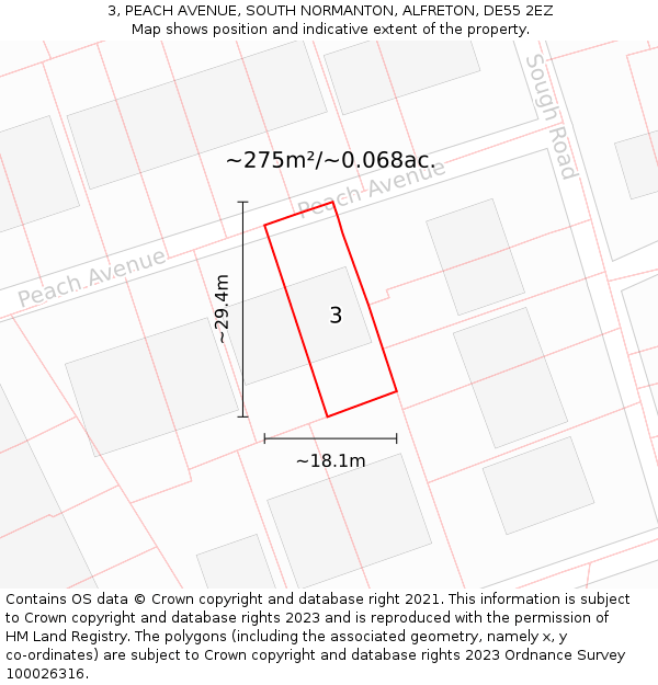 3, PEACH AVENUE, SOUTH NORMANTON, ALFRETON, DE55 2EZ: Plot and title map