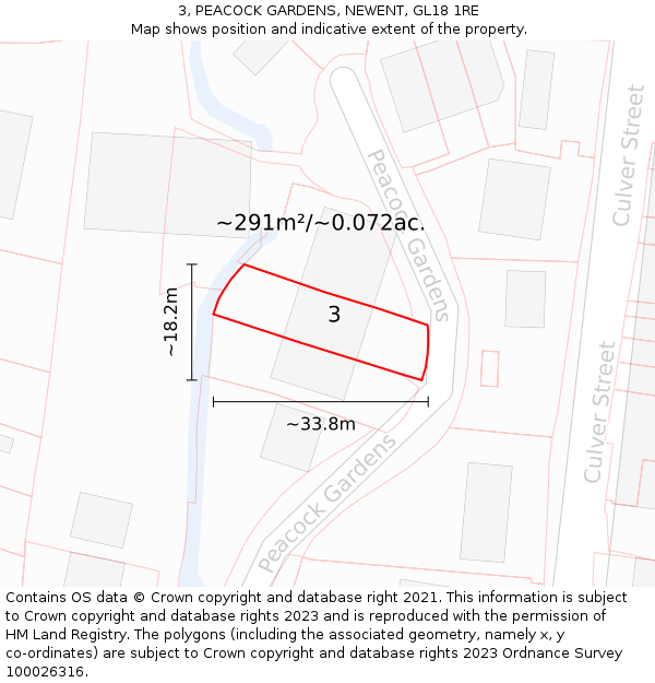 3, PEACOCK GARDENS, NEWENT, GL18 1RE: Plot and title map