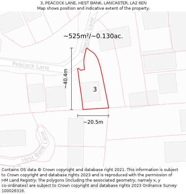 3, PEACOCK LANE, HEST BANK, LANCASTER, LA2 6EN: Plot and title map