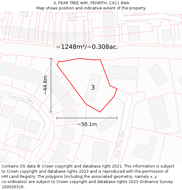 3, PEAR TREE WAY, PENRITH, CA11 8WA: Plot and title map