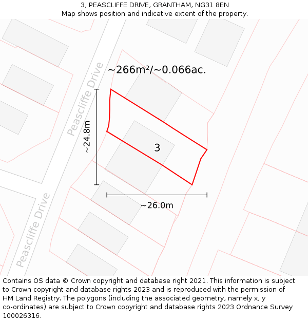 3, PEASCLIFFE DRIVE, GRANTHAM, NG31 8EN: Plot and title map