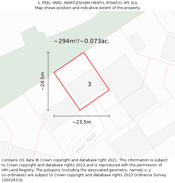 3, PEEL YARD, MARTLESHAM HEATH, IPSWICH, IP5 3UL: Plot and title map