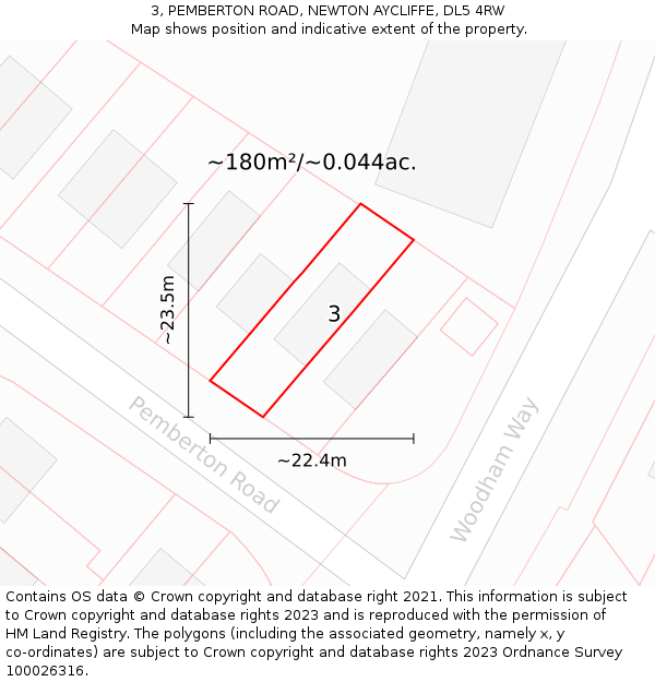3, PEMBERTON ROAD, NEWTON AYCLIFFE, DL5 4RW: Plot and title map