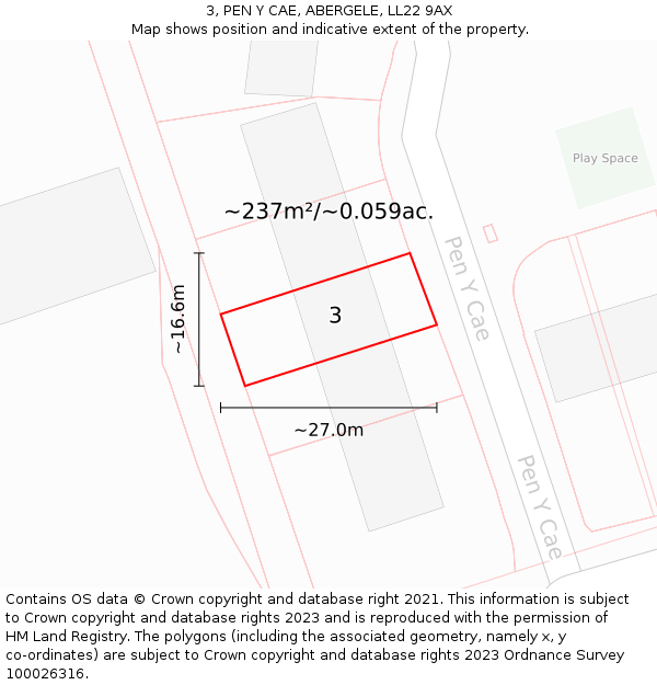 3, PEN Y CAE, ABERGELE, LL22 9AX: Plot and title map