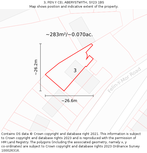 3, PEN Y CEI, ABERYSTWYTH, SY23 1BS: Plot and title map