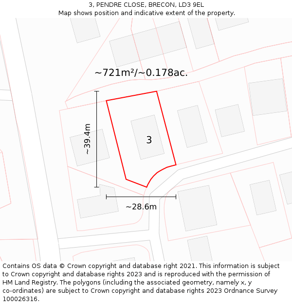 3, PENDRE CLOSE, BRECON, LD3 9EL: Plot and title map