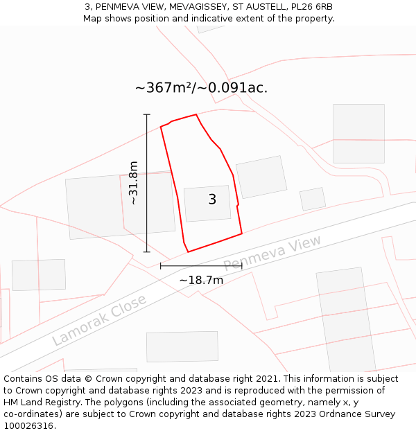 3, PENMEVA VIEW, MEVAGISSEY, ST AUSTELL, PL26 6RB: Plot and title map