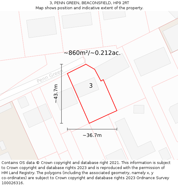 3, PENN GREEN, BEACONSFIELD, HP9 2RT: Plot and title map