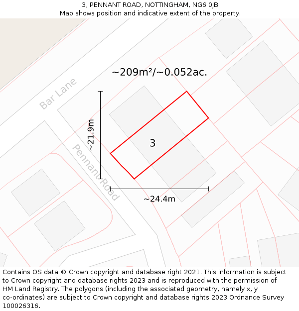 3, PENNANT ROAD, NOTTINGHAM, NG6 0JB: Plot and title map