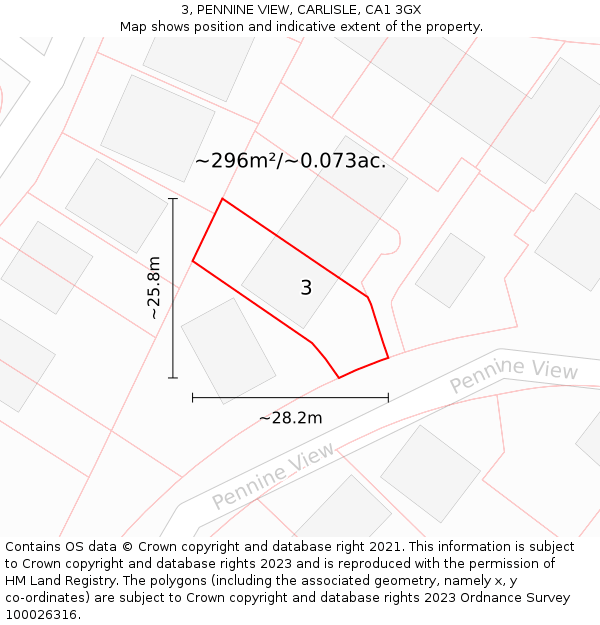 3, PENNINE VIEW, CARLISLE, CA1 3GX: Plot and title map