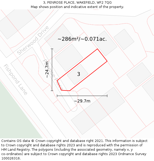 3, PENROSE PLACE, WAKEFIELD, WF2 7QG: Plot and title map