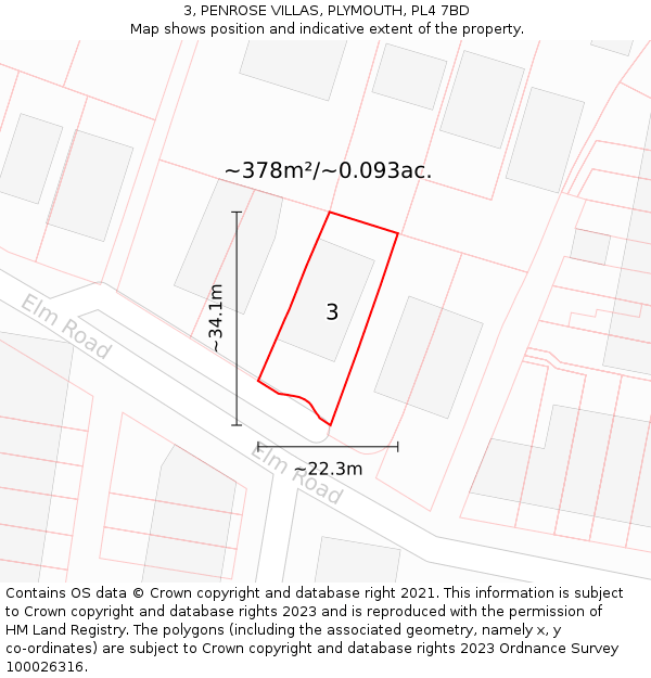 3, PENROSE VILLAS, PLYMOUTH, PL4 7BD: Plot and title map