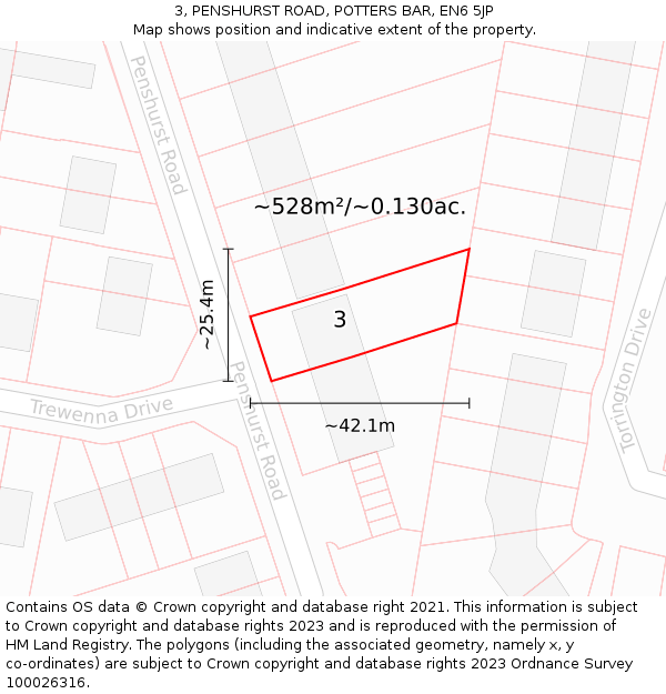 3, PENSHURST ROAD, POTTERS BAR, EN6 5JP: Plot and title map