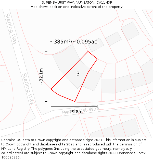 3, PENSHURST WAY, NUNEATON, CV11 4XF: Plot and title map