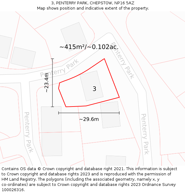 3, PENTERRY PARK, CHEPSTOW, NP16 5AZ: Plot and title map