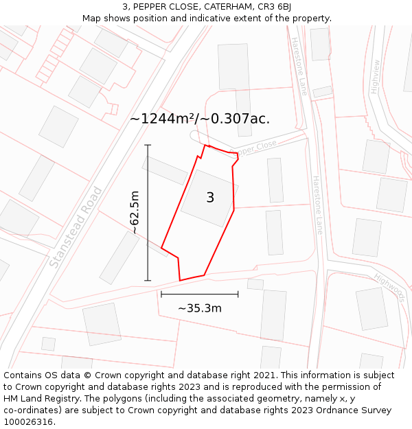 3, PEPPER CLOSE, CATERHAM, CR3 6BJ: Plot and title map