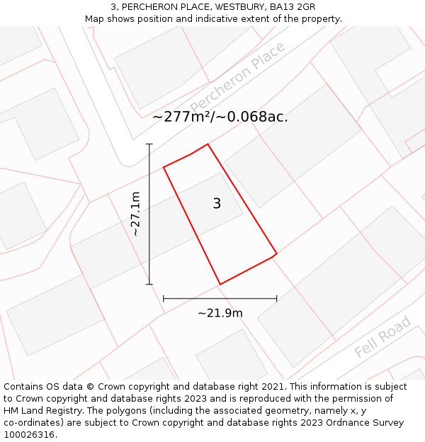 3, PERCHERON PLACE, WESTBURY, BA13 2GR: Plot and title map