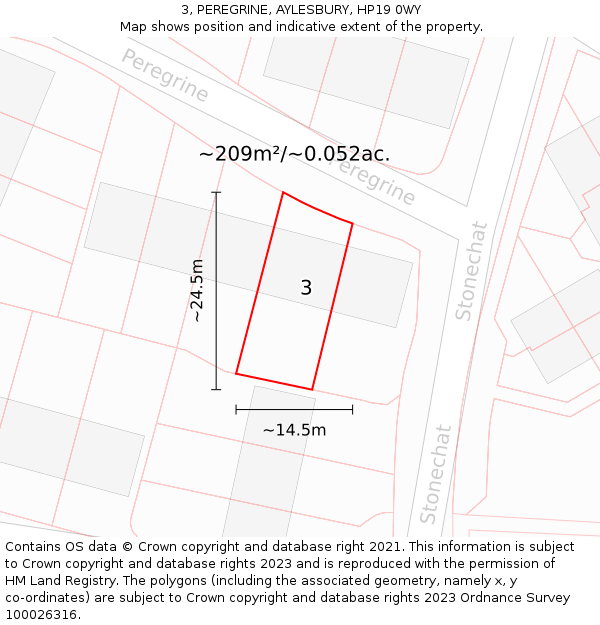 3, PEREGRINE, AYLESBURY, HP19 0WY: Plot and title map
