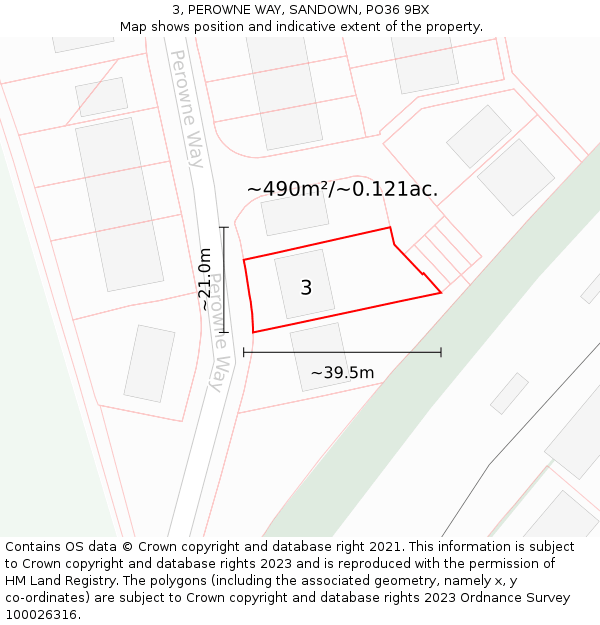 3, PEROWNE WAY, SANDOWN, PO36 9BX: Plot and title map