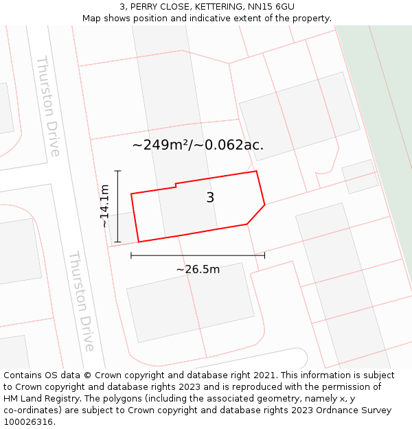 3, PERRY CLOSE, KETTERING, NN15 6GU: Plot and title map