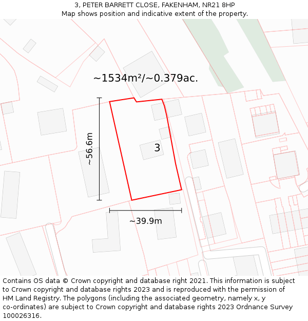 3, PETER BARRETT CLOSE, FAKENHAM, NR21 8HP: Plot and title map