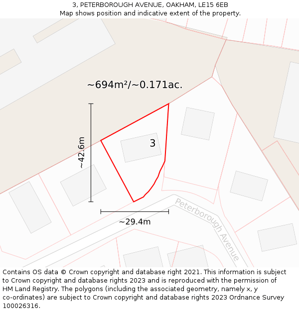 3, PETERBOROUGH AVENUE, OAKHAM, LE15 6EB: Plot and title map