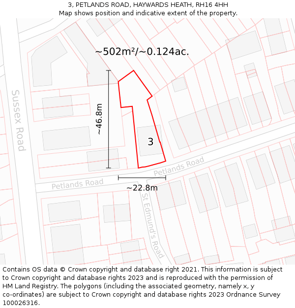 3, PETLANDS ROAD, HAYWARDS HEATH, RH16 4HH: Plot and title map