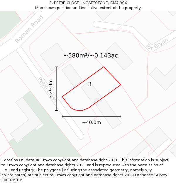 3, PETRE CLOSE, INGATESTONE, CM4 9SX: Plot and title map