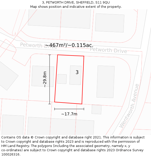 3, PETWORTH DRIVE, SHEFFIELD, S11 9QU: Plot and title map