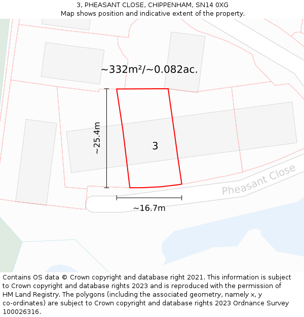 3, PHEASANT CLOSE, CHIPPENHAM, SN14 0XG: Plot and title map