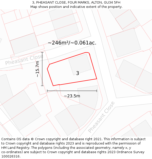 3, PHEASANT CLOSE, FOUR MARKS, ALTON, GU34 5FH: Plot and title map