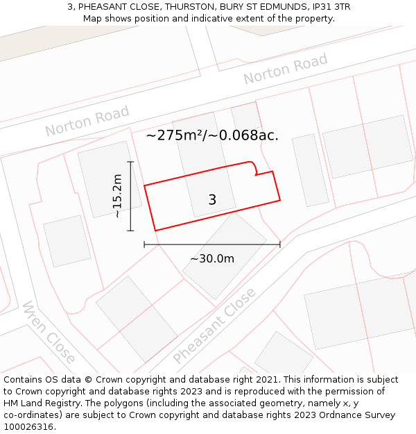 3, PHEASANT CLOSE, THURSTON, BURY ST EDMUNDS, IP31 3TR: Plot and title map