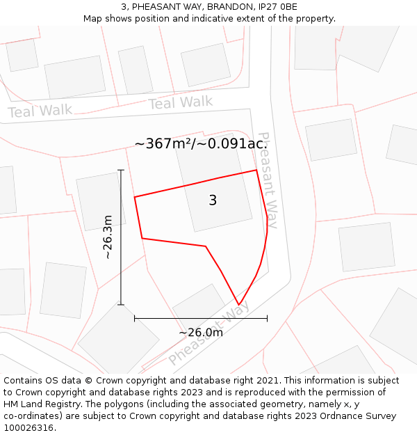 3, PHEASANT WAY, BRANDON, IP27 0BE: Plot and title map