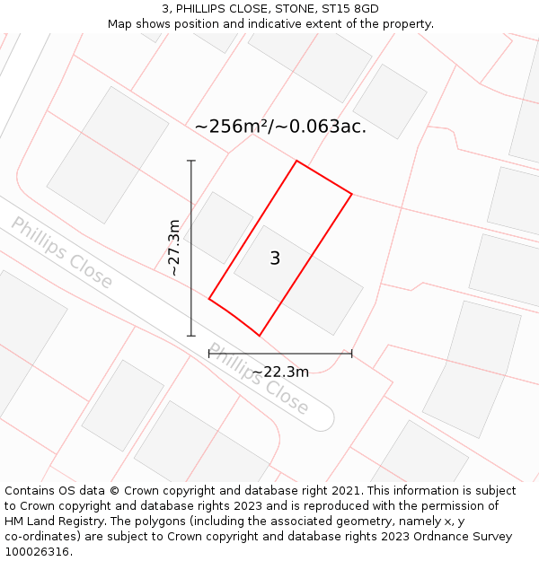3, PHILLIPS CLOSE, STONE, ST15 8GD: Plot and title map