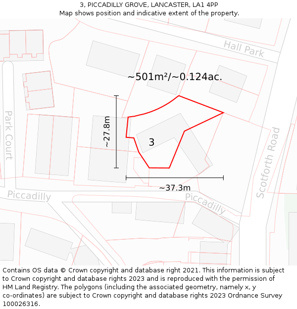 3, PICCADILLY GROVE, LANCASTER, LA1 4PP: Plot and title map