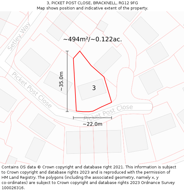 3, PICKET POST CLOSE, BRACKNELL, RG12 9FG: Plot and title map