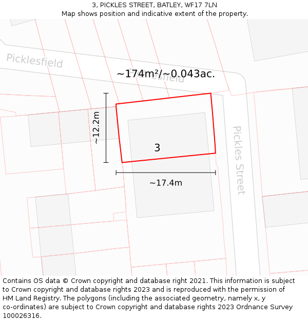 3, PICKLES STREET, BATLEY, WF17 7LN: Plot and title map