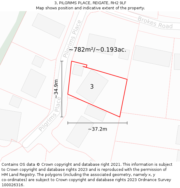 3, PILGRIMS PLACE, REIGATE, RH2 9LF: Plot and title map