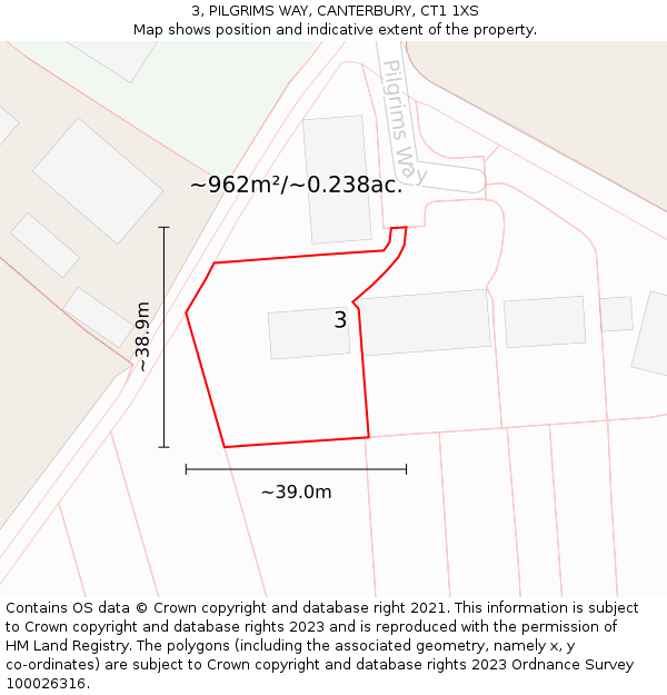 3, PILGRIMS WAY, CANTERBURY, CT1 1XS: Plot and title map